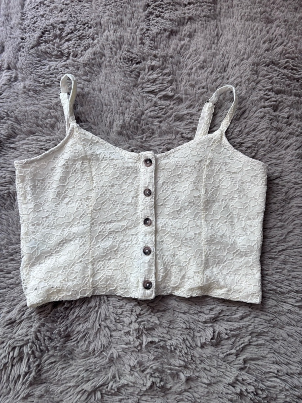 Aeropostale White Lace Button-Front Crop Cami